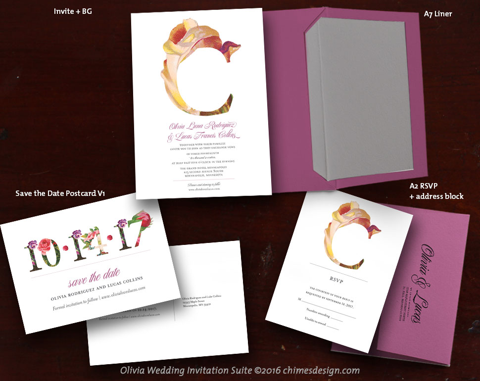 Olivia Wedding invitation suite by chimesdesign.com